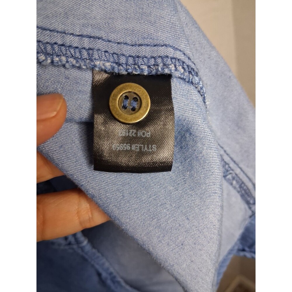 Lulus Chambray Button Front Shirt Dress Tunic Small Blue Roll Tab Sleeve Casual - Picture 5 of 10